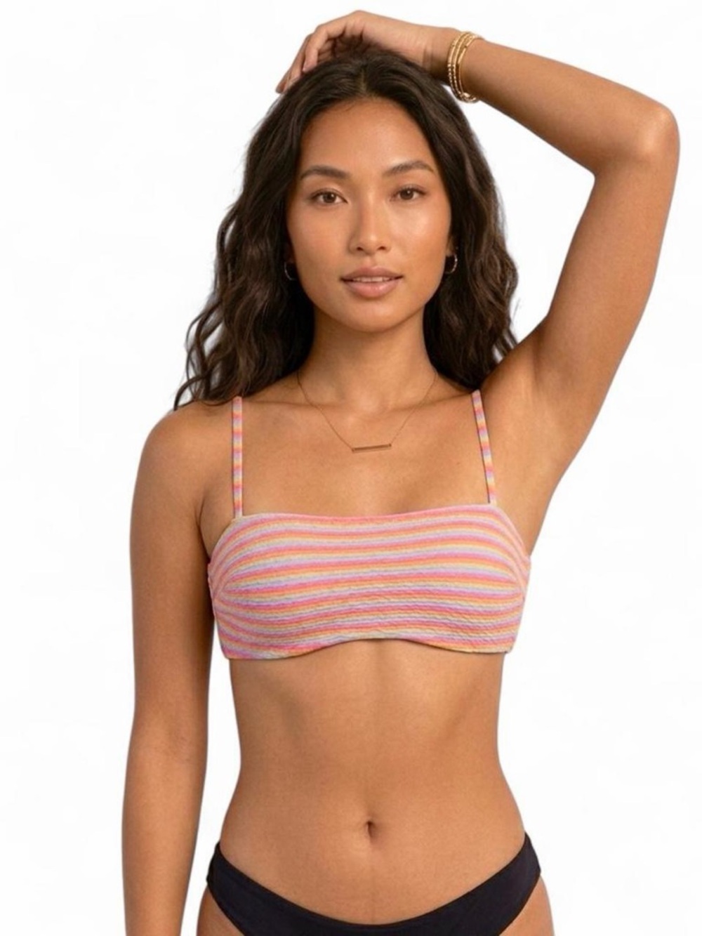 Ninety-Nine Hot Pink Bandeau Top with Multicolor Scallop Trim
